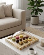 Aurelia Gold and Pearl Inly with Acrylic Cloche Platter - Image 3