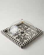 The Jardin Noir Handcrafted Inlay Tray With Acrylic Cloche