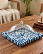 Artisanal Moroccan-Inspired Inlay Tray With Acrylic Cloche - Image 3