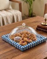 Artisanal Moroccan-Inspired Inlay Tray With Acrylic Cloche - Image 2