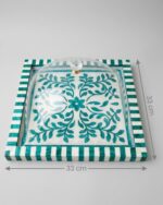 Botanical Inlay Square Serving Tray with Clear Acrylic Cloche - Image 2