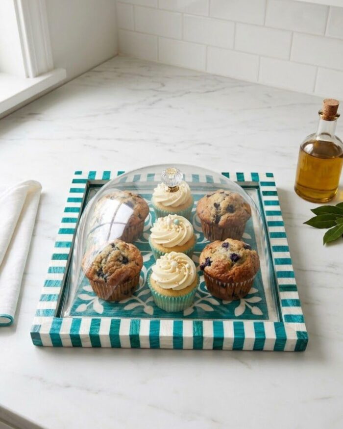 The Valencia Botanical Inlay Tray with Acrylic Cloche - Image 2