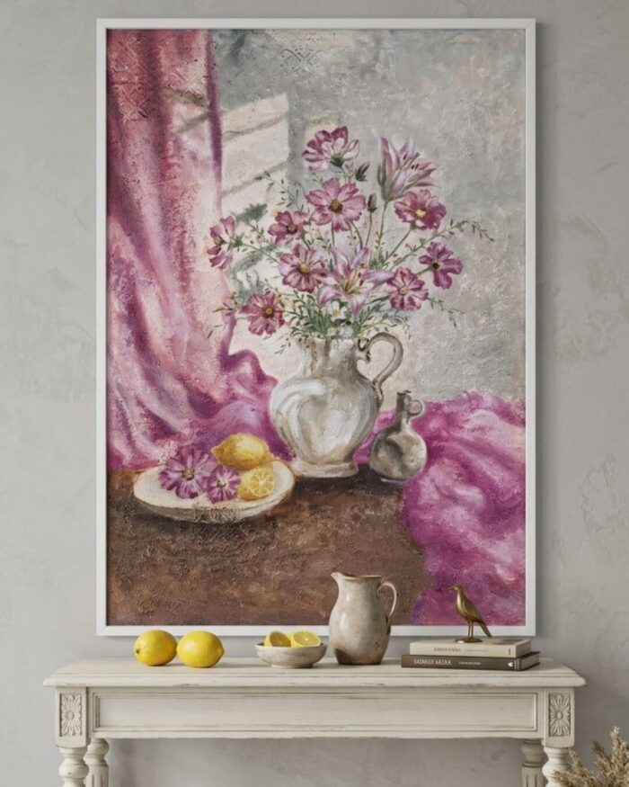 Lilac Reverie Hand-Painted Still life Oil Painting - Image 1