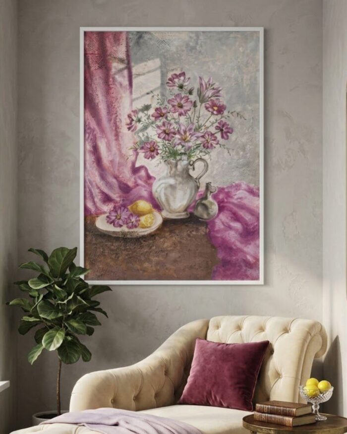 Lilac Reverie Hand-Painted Still life Oil Painting - Image 3