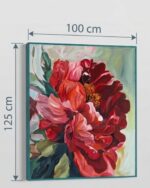 Hand Painted Crimson Bloom Large Scale Peony Canvas Wall Art - Image 4