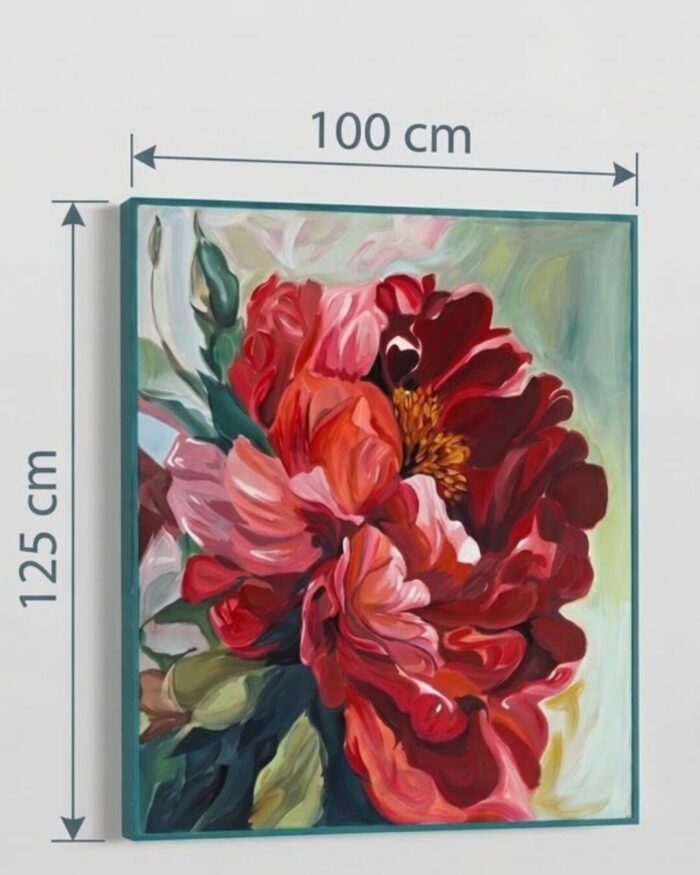 Hand Painted Crimson Bloom Large Scale Peony Canvas Wall Art - Image 4