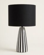 Hand painted Striped Black and White Pottery Table Lamp