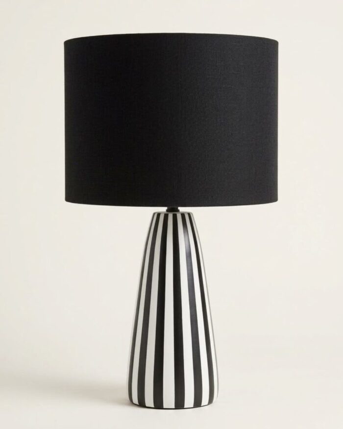 Hand painted Striped Black and White Pottery Table Lamp - Image 1