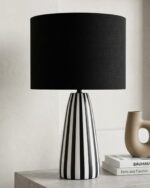 Hand painted Striped Black and White Pottery Table Lamp - Image 2