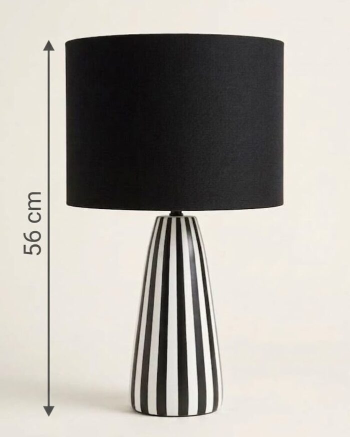 Hand painted Striped Black and White Pottery Table Lamp - Image 3