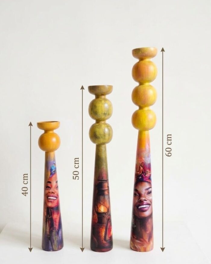 The Folkloric Sol  Hand painted wooden Candle Holders ( set of 3) - Image 3