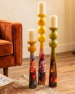 The Folkloric Sol  Hand painted wooden Candle Holders ( set of 3) - Image 2