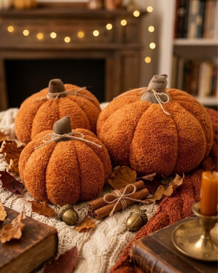 Rustic Harvest Boucle Pumpkins ( set of 3) - Image 3