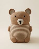 Bear-Shaped Woven Cotton Rope Storage Basket with Lid