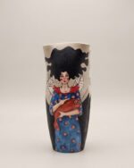 Hand-Painted Woman and Crimson Fish Pottery Vase - Image 3
