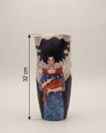 Hand-Painted Woman and Crimson Fish Pottery Vase - Image 4