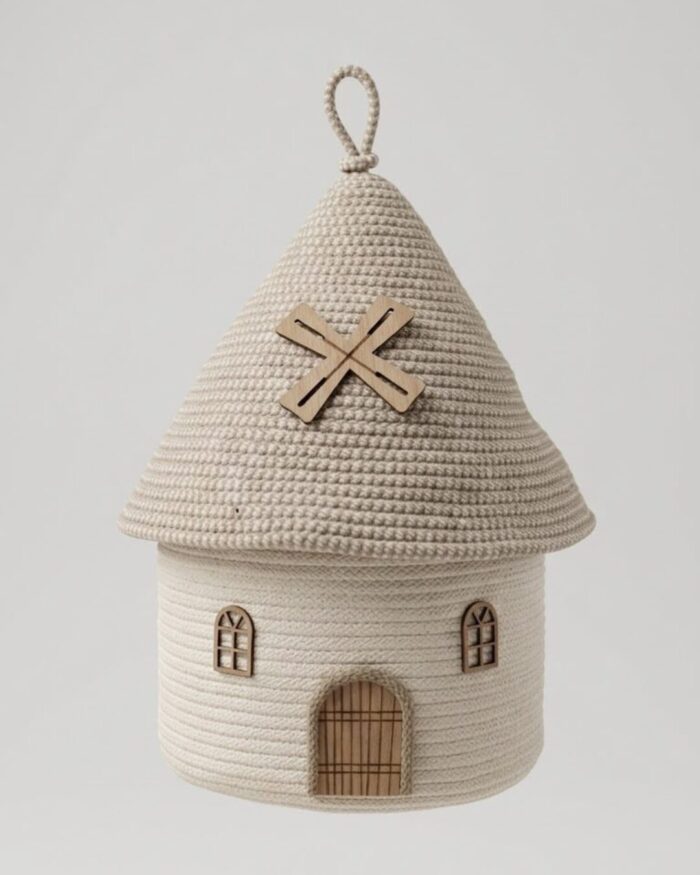Whimsical Cottage Handwoven Cotton Rope Storage Basket - Image 2