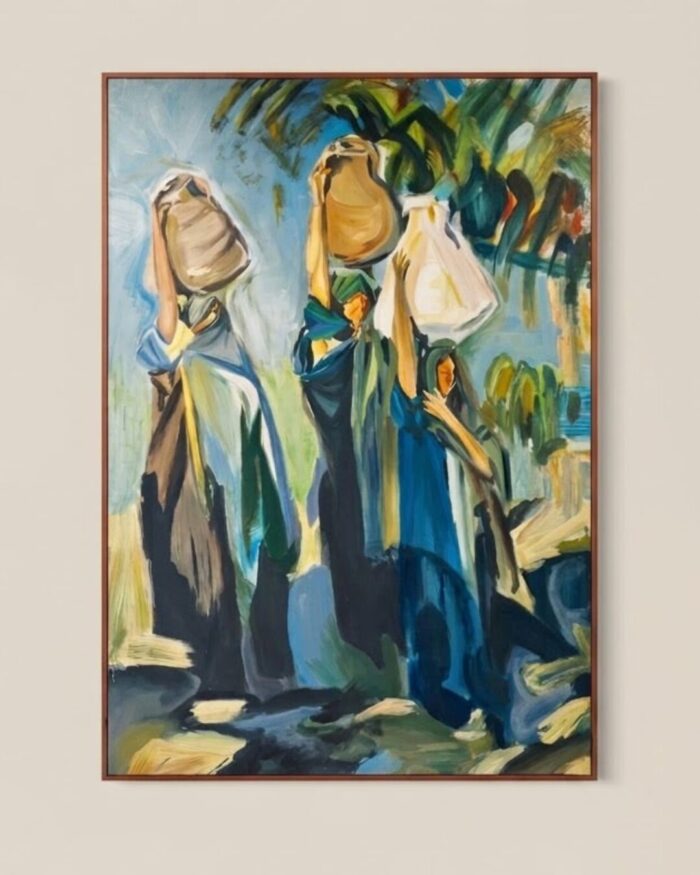 Hand-Painted  Water Gatherers framed Acrylic wall Painting - Image 1