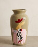 Mexican Cowgirl Hand-Painted Earthenware Vase