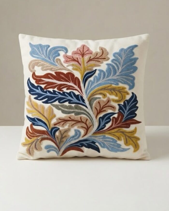 Luxurious Embroidered  multicolor Leaf Cushion - Image 1