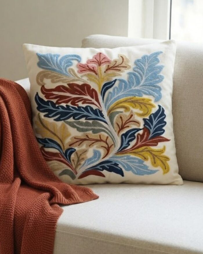 Luxurious Embroidered  multicolor Leaf Cushion - Image 2