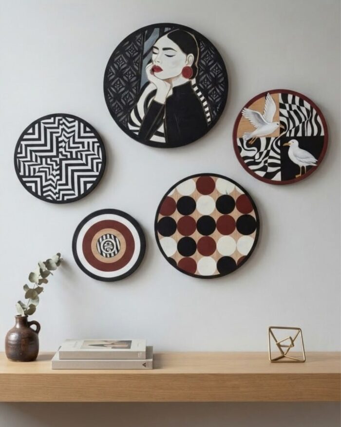 Symphony in Crimson Round wooden wall Art ( Set of 5) - Image 2