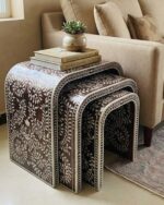 Selena Hand-Inlaid Brown  Curved Nesting Tables ( Set of 3) - Image 6