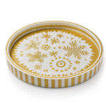 Gold Snowflakes on White round tray Ø35 cm on a white background