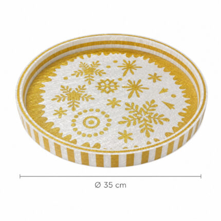 Gold Snowflakes on White round tray size Ø35 cm