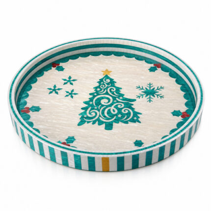 Green Christmas Tree on White round tray Ø45 cm on a white background