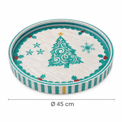 Green Christmas Tree on White round tray size Ø45 cm