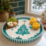 Green Christmas Tree on White round tray used for serving at home