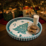 Green Christmas Tree on White round tray as home décor