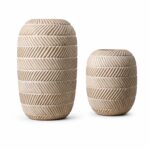 Handcrafted natural woven pattern decorative vases, set of 2