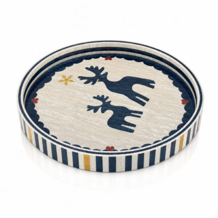 Navy Reindeer round tray Ø35 cm on a white background