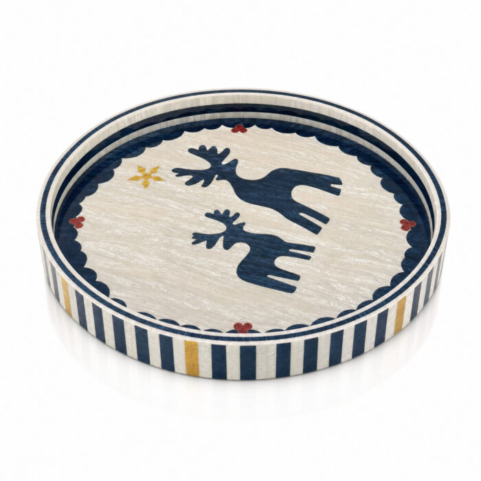 Navy Reindeer round tray Ø35 cm on a white background