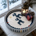 Navy Reindeer round tray used for serving at home