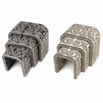 Handmade pearl inlay waterfall nesting tables, set of 3 – brown and white