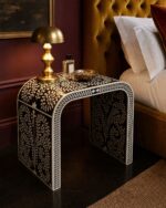 Handmade pearl inlay waterfall nesting tables, set of 3 – brown bedroom