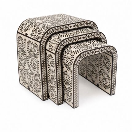 Handmade pearl inlay waterfall nesting tables, set of 3 – white 01