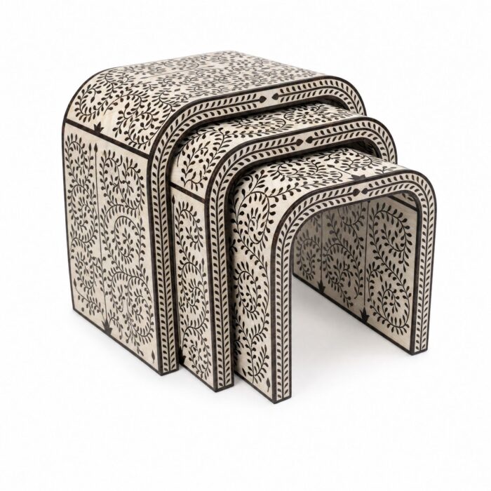 Handmade pearl inlay waterfall nesting tables, set of 3 – white 01