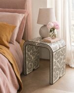 Handmade pearl inlay waterfall nesting tables, set of 3 – white bedside