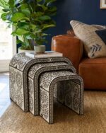 Handmade pearl inlay waterfall nesting tables, set of 3 – white living room