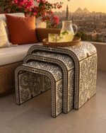 Handmade pearl inlay waterfall nesting tables, set of 3 – white terrace