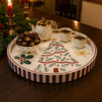 Pine Branch Christmas Tree round tray in a styled home setting