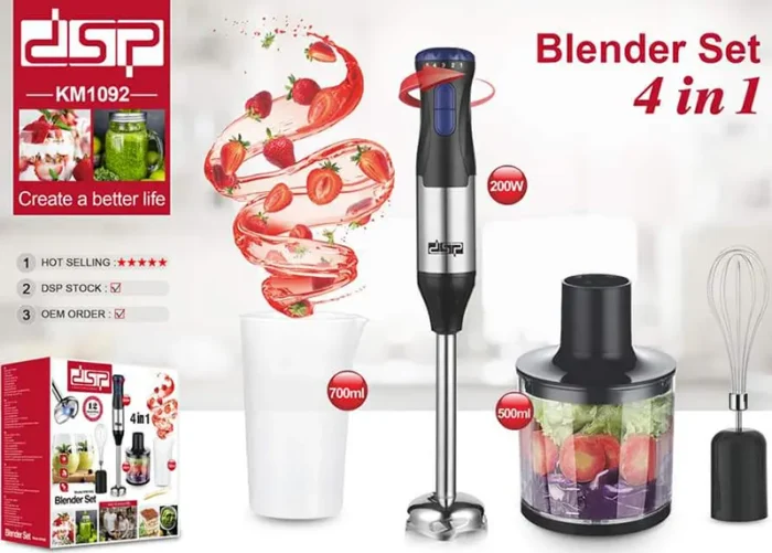 DSP 4-in-1 Hand Blender KM1092 200W Turbo with Chopper - Black - Image 4
