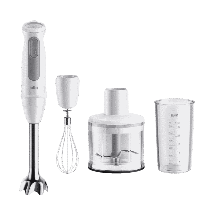 Braun MultiQuick 5 Hand Blender MQ50236M, 1000W, 21 Speeds + Turbo, 500ml Chopper, Whisk, 600ml Beaker, PowerBell VPlus, SplashControl, White - Image 2
