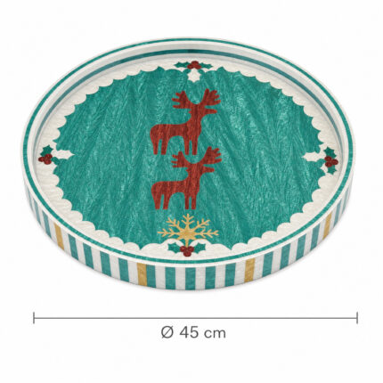 Red Reindeer on Teal round tray size Ø45 cm