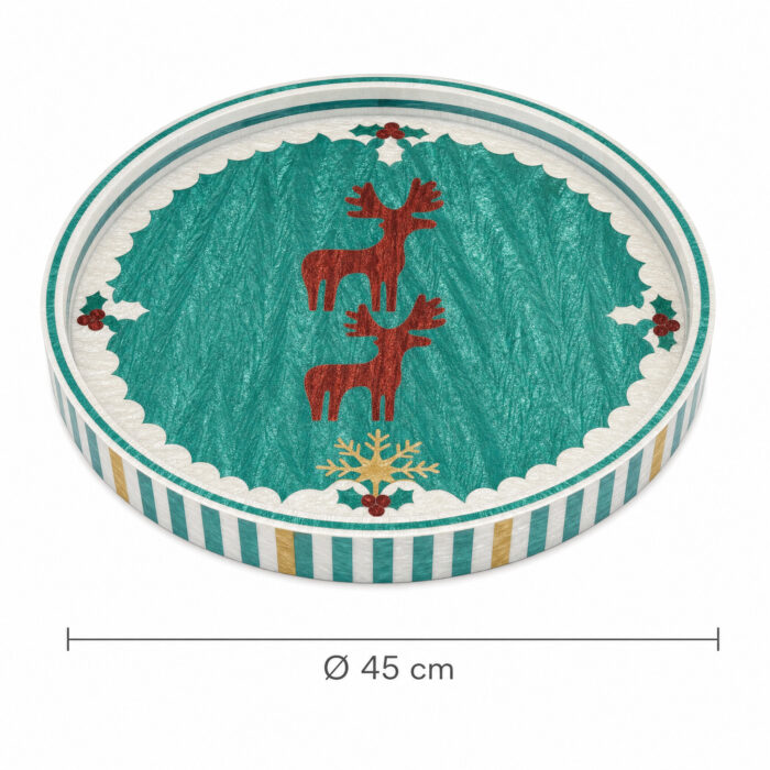 Red Reindeer on Teal round tray size Ø45 cm