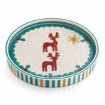 Red Reindeer on White round tray Ø45 cm on a white background